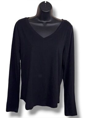 Medium Sonoma Black Long Sleeve Pullover Classic Vneck Cotton Blend Neutral